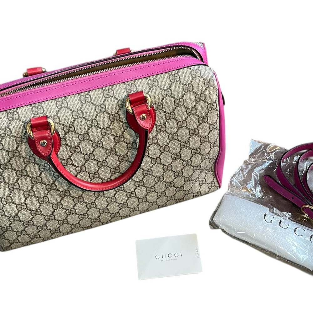 Excellent Condition Gucci Multicolor GG Supreme Canvas Boston Handbag